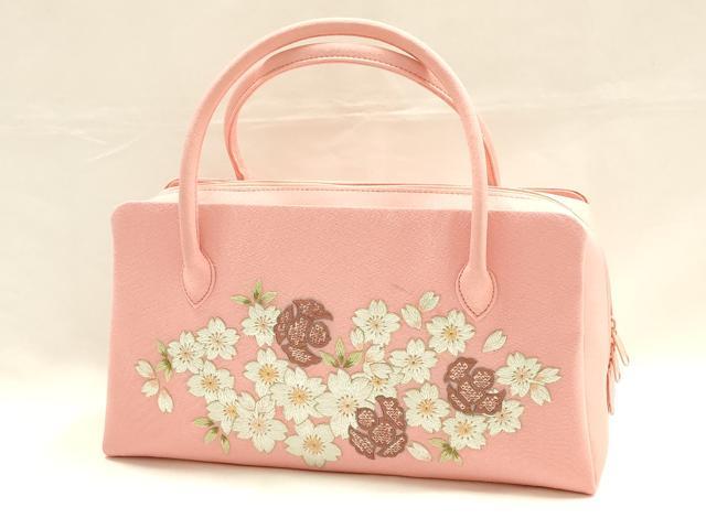 平和屋着物●和装小物 和装バッグ ハンドバッグ 利休バッグ 総刺繍 桜と福良雀 金糸 逸品 AABH6626ay