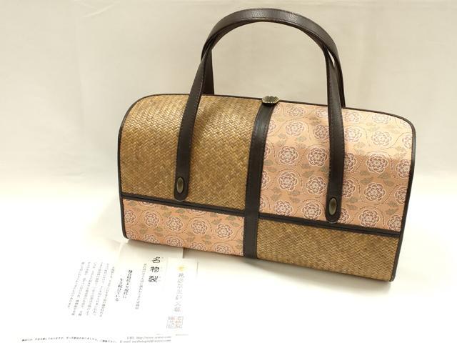 平和屋着物●和装小物 和装バッグ ハンドバッグ 荒磯 名物裂 花唐草更紗文様 皮革 天然素材 逸品 AABH6634ay