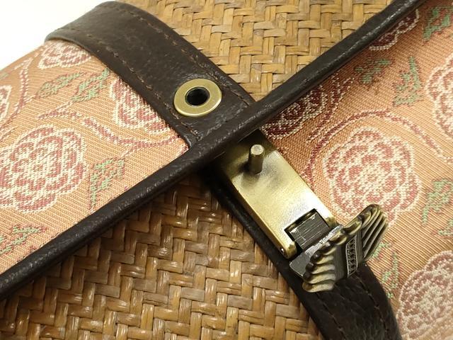 平和屋着物●和装小物 和装バッグ ハンドバッグ 荒磯 名物裂 花唐草更紗文様 皮革 天然素材 逸品 AABH6634ay