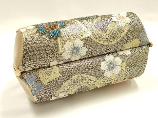 平和屋着物●和装小物 和装バッグ ハンドバッグ 花柄 ビーズ 金銀糸 逸品 未使用 AABH6636ay