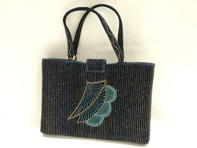 平和屋着物●和装小物 和装バッグ ハンドバッグ ビーズバッグ 幾何学模様 逸品 AABH6649ay