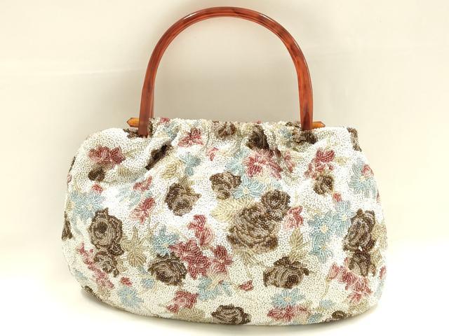 平和屋着物●和装小物 和装バッグ ハンドバッグ ビーズバッグ 花柄 逸品 AABH6651ay
