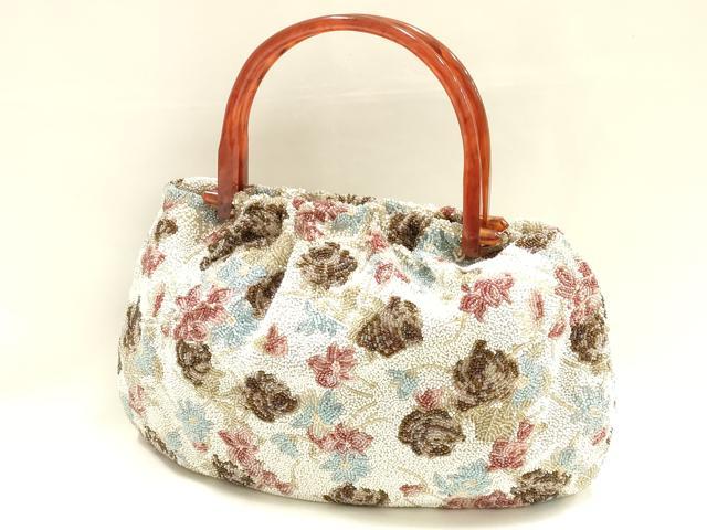 平和屋着物●和装小物 和装バッグ ハンドバッグ ビーズバッグ 花柄 逸品 AABH6651ay
