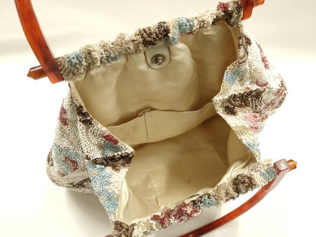 平和屋着物●和装小物 和装バッグ ハンドバッグ ビーズバッグ 花柄 逸品 AABH6651ay