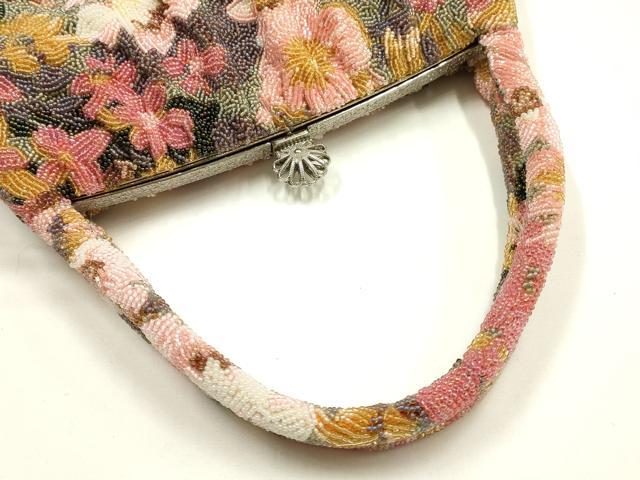 平和屋着物●和装小物 和装バッグ ハンドバッグ ビーズバッグ 花柄 逸品 AABH6652ay
