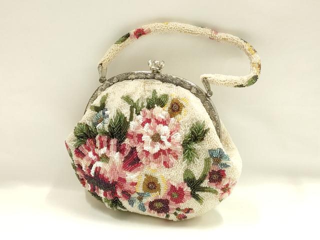 平和屋着物●和装小物 和装バッグ ハンドバッグ ビーズバッグ 花柄 逸品 AABH6655q