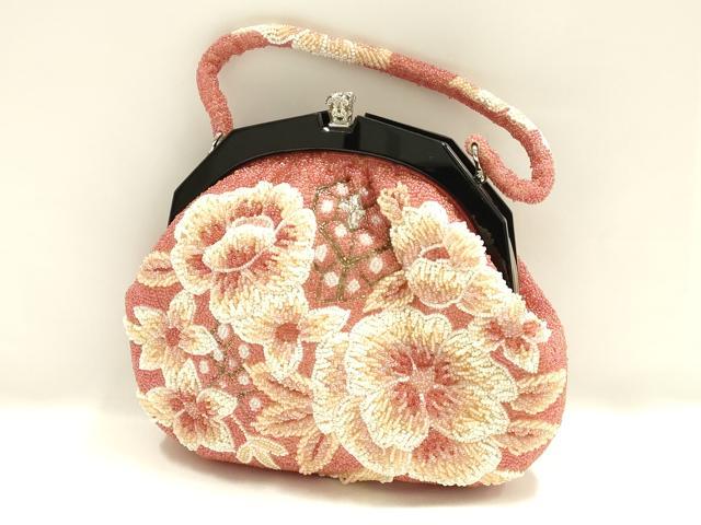 平和屋着物●和装小物 和装バッグ ハンドバッグ ビーズバッグ 花柄 逸品 AABH6657ay