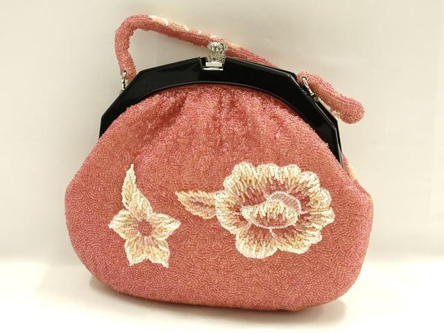 平和屋着物●和装小物 和装バッグ ハンドバッグ ビーズバッグ 花柄 逸品 AABH6657ay