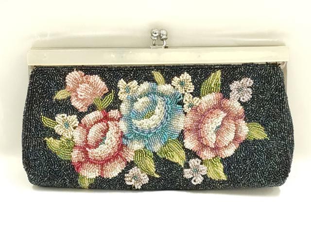 平和屋着物▼和装小物 和装バッグ クラッチバッグ ビーズバッグ 花柄 逸品 AABH6664ay