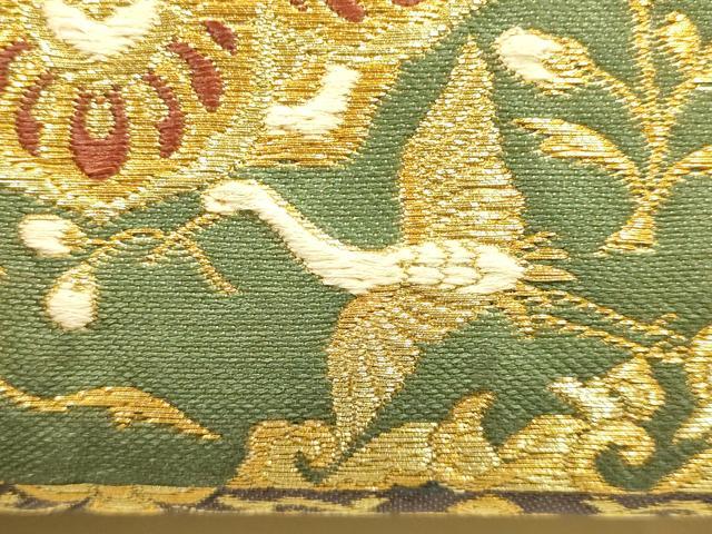 平和屋着物●和装小物 和装バッグ ハンドバッグ 利休バッグ 花鳥文 花喰い鳥 金糸 帯地使用 逸品 AABH6754ay