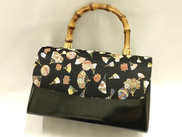 平和屋着物●和装小物 和装バッグ 西陣 山下織物 ハンドバッグ 千代紙生地 バンブーハンドル 金糸 マグネット式 逸品 AABH6755ay