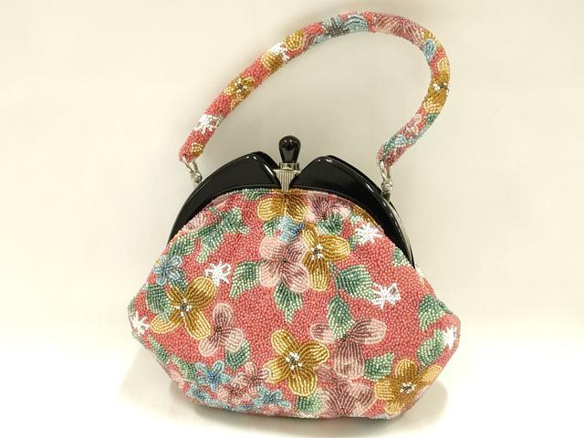 平和屋着物●和装小物 和装バッグ ハンドバッグ ビーズバッグ 花柄 逸品 AABH6757ay