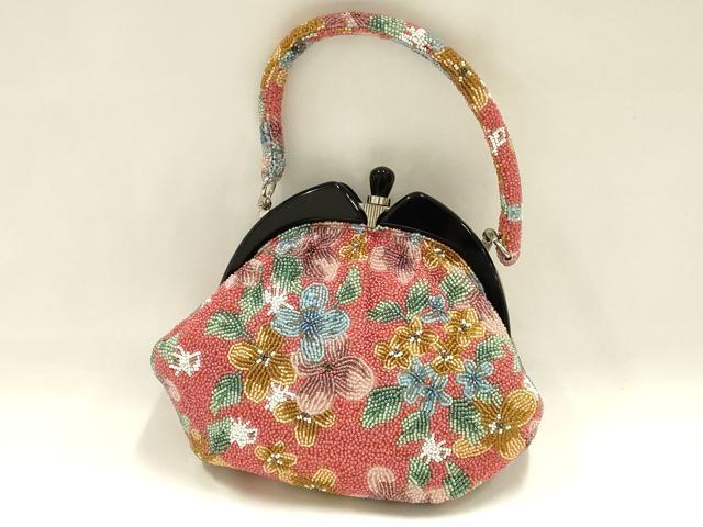 平和屋着物●和装小物 和装バッグ ハンドバッグ ビーズバッグ 花柄 逸品 AABH6757ay