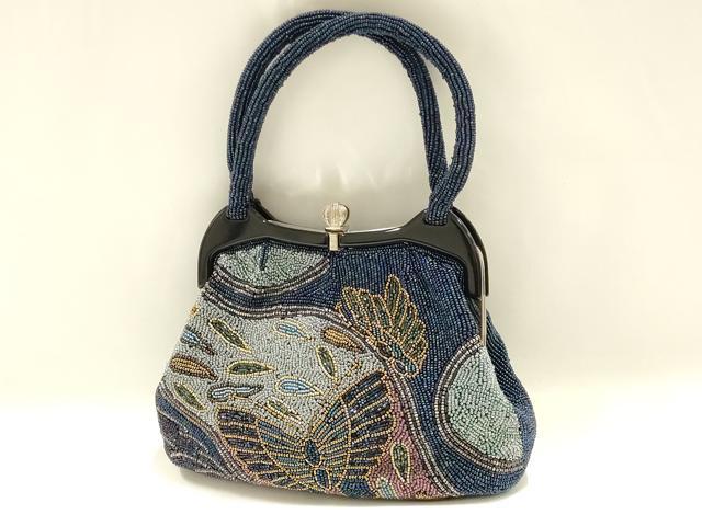 平和屋着物●和装小物 和装バッグ ハンドバッグ ビーズバッグ 舞蝶文 逸品 AABH6758ay