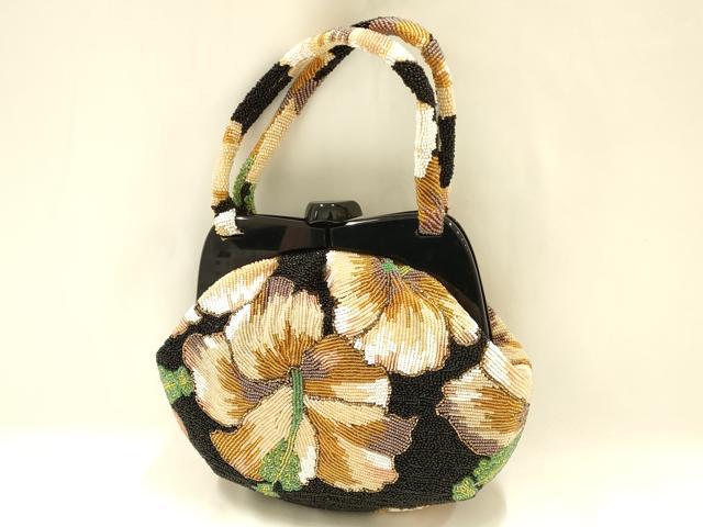 平和屋着物●和装小物 和装バッグ ハンドバッグ ビーズバッグ 花柄 逸品 AABH6760ay