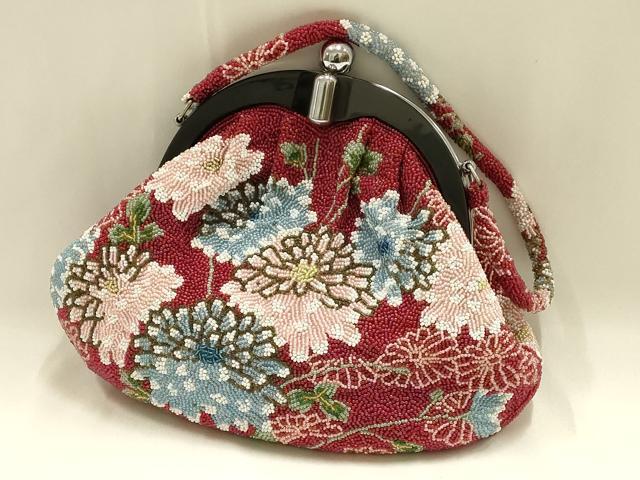 平和屋着物●和装小物 和装バッグ ハンドバッグ ビーズバッグ 花柄 菊 逸品 AABH6761ay