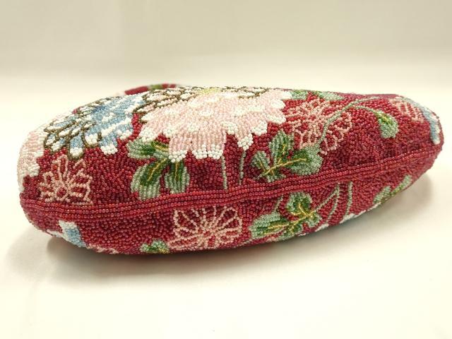 平和屋着物●和装小物 和装バッグ ハンドバッグ ビーズバッグ 花柄 菊 逸品 AABH6761ay