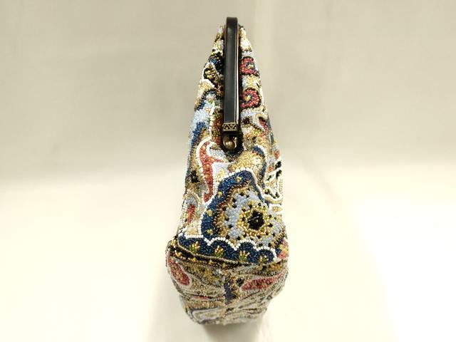 平和屋着物●和装小物 和装バッグ ハンドバッグ ビーズバッグ 幾何学花文 逸品 AABH6762ay