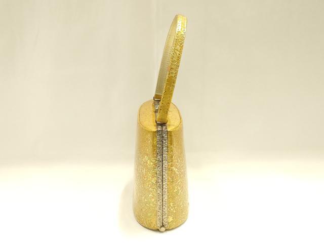 平和屋着物●和装小物 和装バッグ 金鷲本舗 東京謹製 キンワシ印 ハンドバッグ 花柄 牛革製品 金彩 逸品 未使用 AABH6763ay