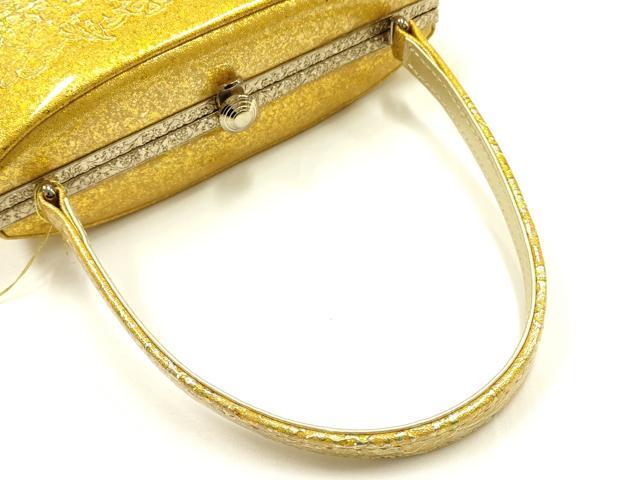 平和屋着物●和装小物 和装バッグ 金鷲本舗 東京謹製 キンワシ印 ハンドバッグ 花柄 牛革製品 金彩 逸品 未使用 AABH6763ay