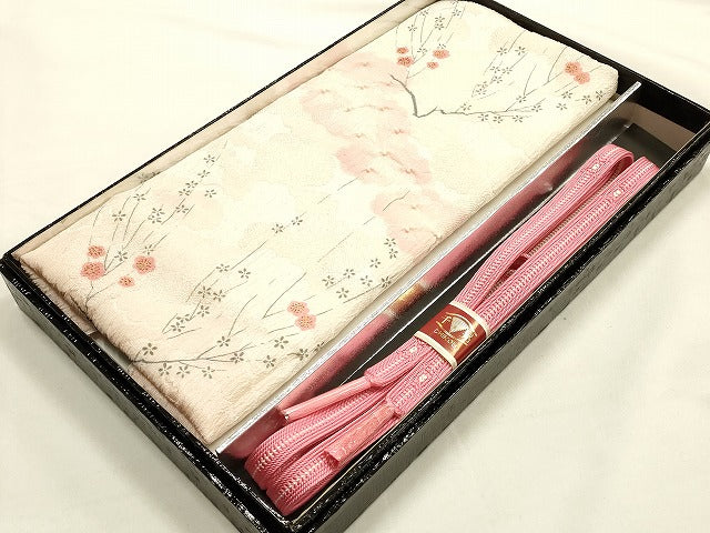 平和屋着物●和装小物 帯締め・帯揚げセット 千晃 平組 枝花文 金彩 逸品 未使用 AABH6789ay