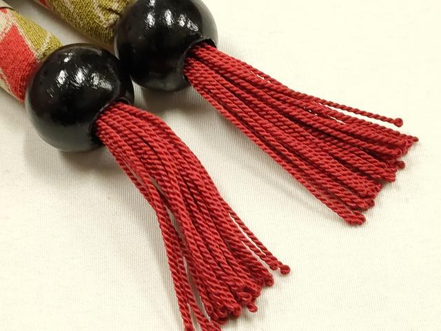 平和屋着物●和装小物 帯締め・帯揚げセット 丸ぐけ 花柄 木玉 撚り房 逸品 未使用 AABH6793ay