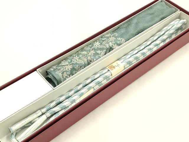 平和屋着物●和装小物 帯締め・帯揚げセット 翠嵐工房 奈良組 花唐草文 縫取ちりめん 正絹 逸品 未使用 AABH6794ay