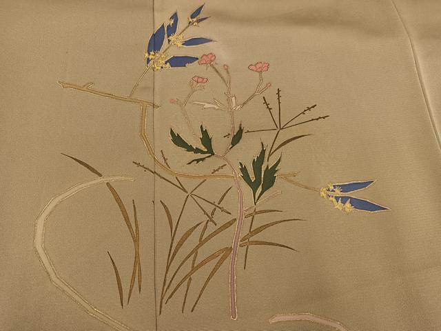 平和屋着物●訪問着 手描き 草花文 金彩 正絹 逸品 AABH6801ph