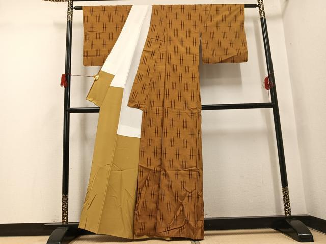 平和屋着物●上質な紬 井桁絣 正絹 逸品 AABH6802ph