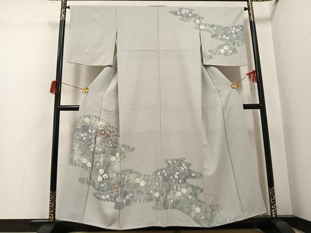 平和屋着物●訪問着 中国三大刺繍 汕頭刺繍 スワトウ刺繍 駒刺繍 絞り 草花文 銀糸 正絹 逸品 AABH6813ph