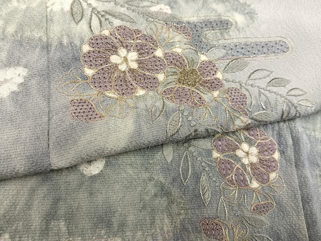 平和屋着物●訪問着 中国三大刺繍 汕頭刺繍 スワトウ刺繍 駒刺繍 絞り 草花文 銀糸 正絹 逸品 AABH6813ph