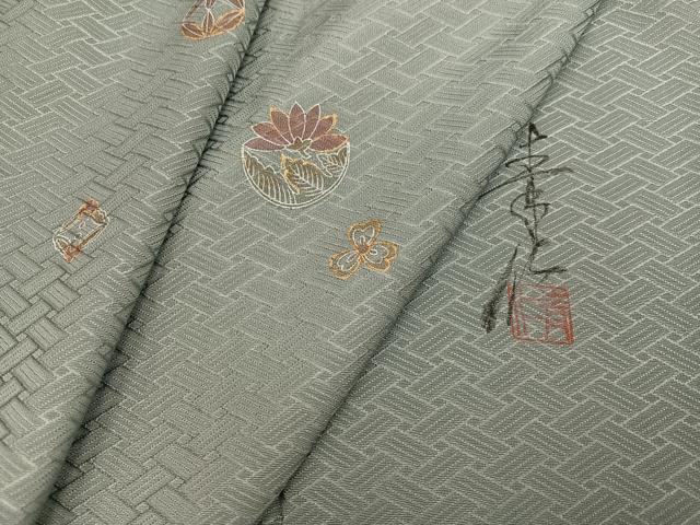 平和屋着物●友禅作家の巨匠 浅井青仁 小紋 草花文 金彩 正絹 逸品 AABH6817ph