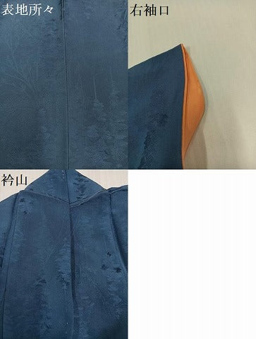 平和屋着物●上質な色無地 樹林地紋 鉄御納戸色 正絹 逸品 AABH6818ph