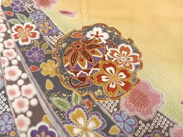 平和屋着物●豪華振袖 駒刺繍 雪輪花文 暈し染め 金彩 正絹 逸品 AABH6819ph