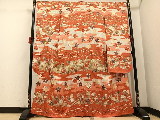 平和屋着物●豪華振袖 駒刺繍 草花文 金彩 正絹 逸品 AABH6825ph