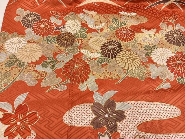 平和屋着物●豪華振袖 駒刺繍 草花文 金彩 正絹 逸品 AABH6825ph