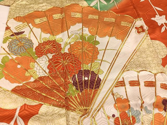 平和屋着物●豪華振袖 駒刺繍 檜扇花文 金彩 正絹 逸品 AABH6829ph