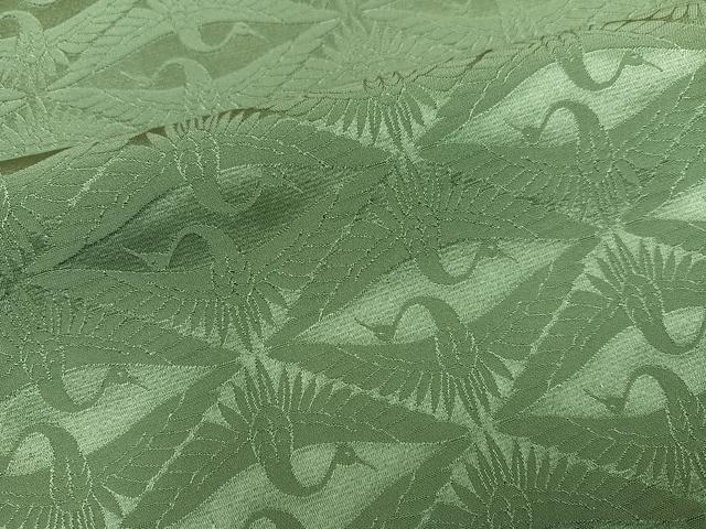 平和屋着物●上質な色無地 向かい鶴地紋 老竹色 正絹 逸品 未使用 AABH6835ph