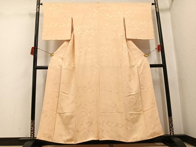 平和屋着物●上質な色無地 草花地紋 丁子色 正絹 逸品 AABH6840ph