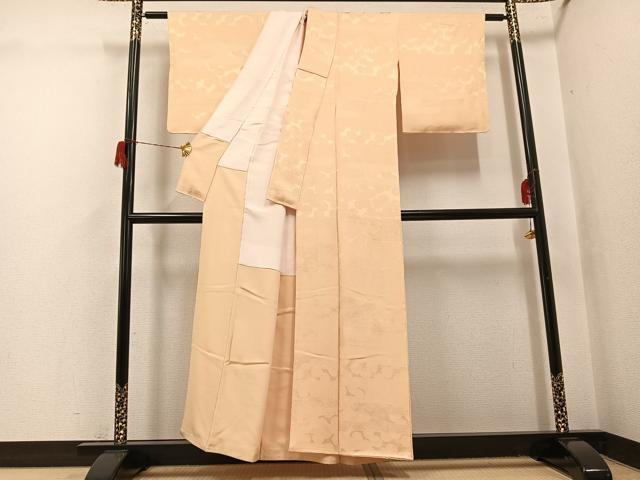 平和屋着物●上質な色無地 草花地紋 丁子色 正絹 逸品 AABH6840ph