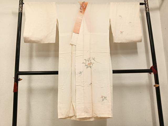 平和屋着物●長襦袢 無双仕立て 手描き 草花文 半衿刺繍 正絹 逸品 AABH6843ph