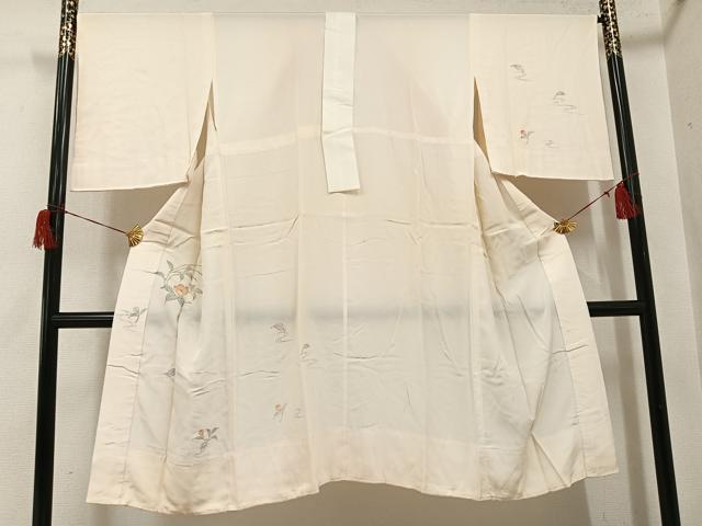 平和屋着物●長襦袢 無双仕立て 手描き 草花文 半衿刺繍 正絹 逸品 AABH6843ph