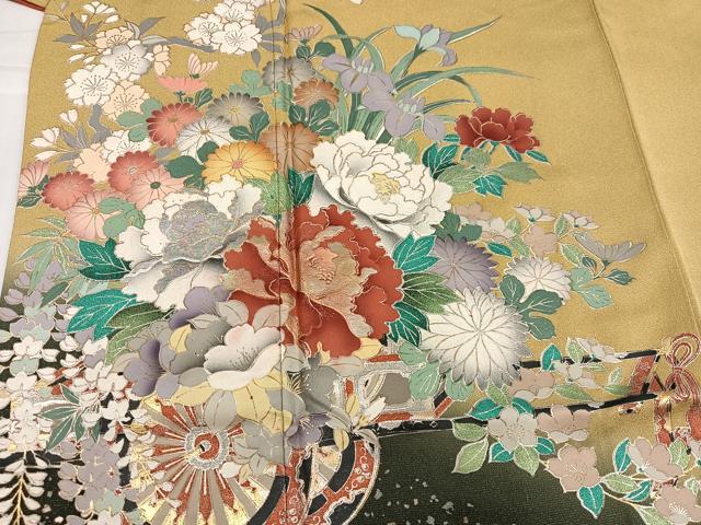 平和屋着物●豪華振袖 花車文 暈し染め 金銀彩 銀通し地 正絹 逸品 AABH6848ph