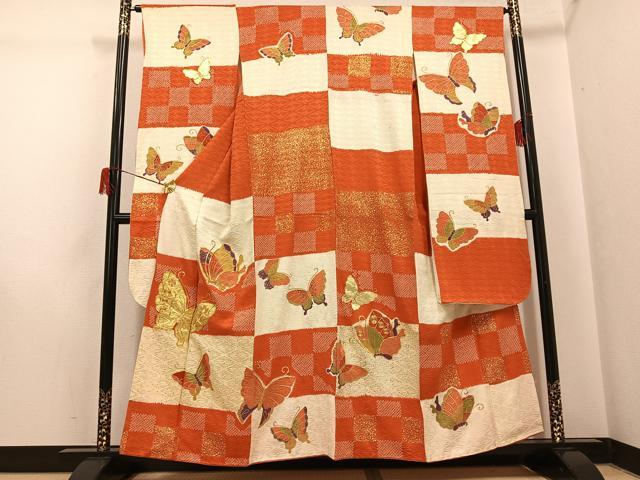 平和屋着物●豪華振袖 駒刺繍 絞り 舞蝶文 金彩 正絹 逸品 AABH6852ph