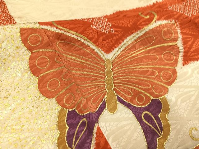 平和屋着物●豪華振袖 駒刺繍 絞り 舞蝶文 金彩 正絹 逸品 AABH6852ph