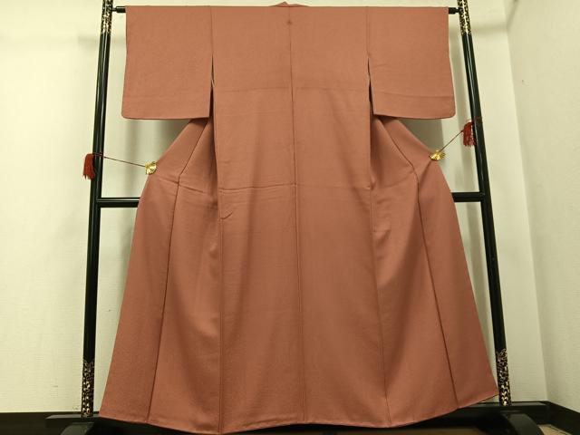 平和屋着物●上質な色無地 洗朱色 正絹 逸品 AABH6854ph