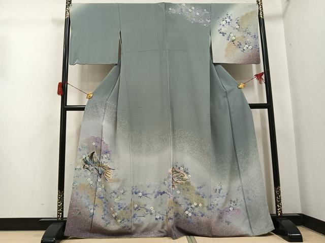 平和屋着物●訪問着 手描き 女人草花文 暈し染め 正絹 逸品 AABH6859ph