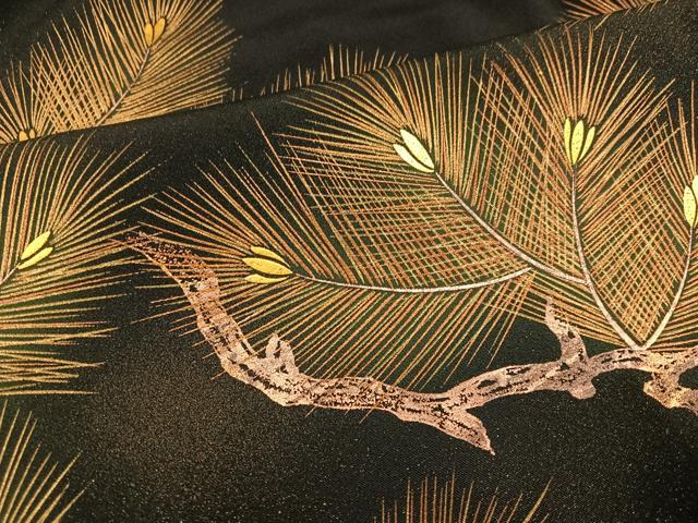 平和屋着物●京友禅作家 元橋宏太郎 黒留袖 手描き 刺繍 松 金彩 正絹 逸品 AABH6871ph
