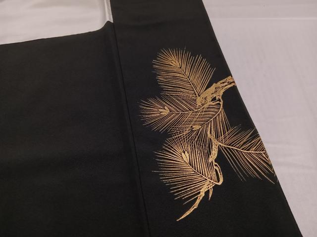 平和屋着物●京友禅作家 元橋宏太郎 黒留袖 手描き 刺繍 松 金彩 正絹 逸品 AABH6871ph