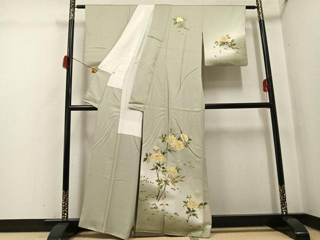 平和屋着物●漆工芸作家 金森一博 訪問着 手描き 枝花文 暈し染め 金彩 正絹 逸品 AABH6877ph